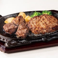 フォルクス 港北ニュータウン店_ミスジカットステーキ90g&amp;牛100%ハンバーグ170g
（サラダバー付）