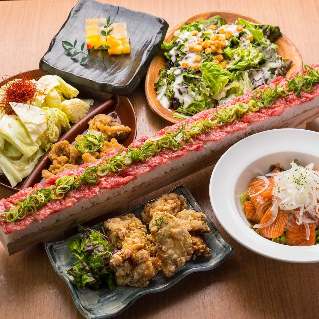 オープン特価 人気急上昇の肉寿司を食べ放題で ロング肉寿司食べ放題コース全6品 3980円 2480円の詳細 全席個室 肉炉端 瀬戸内海鮮 楓 Kaede 三宮店 三宮 居酒屋 ぐるなび