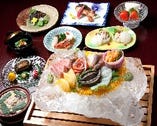 なが井の各コースでも名物の『刺身氷鉢盛り合わせ』をお召し上がりいただけます。