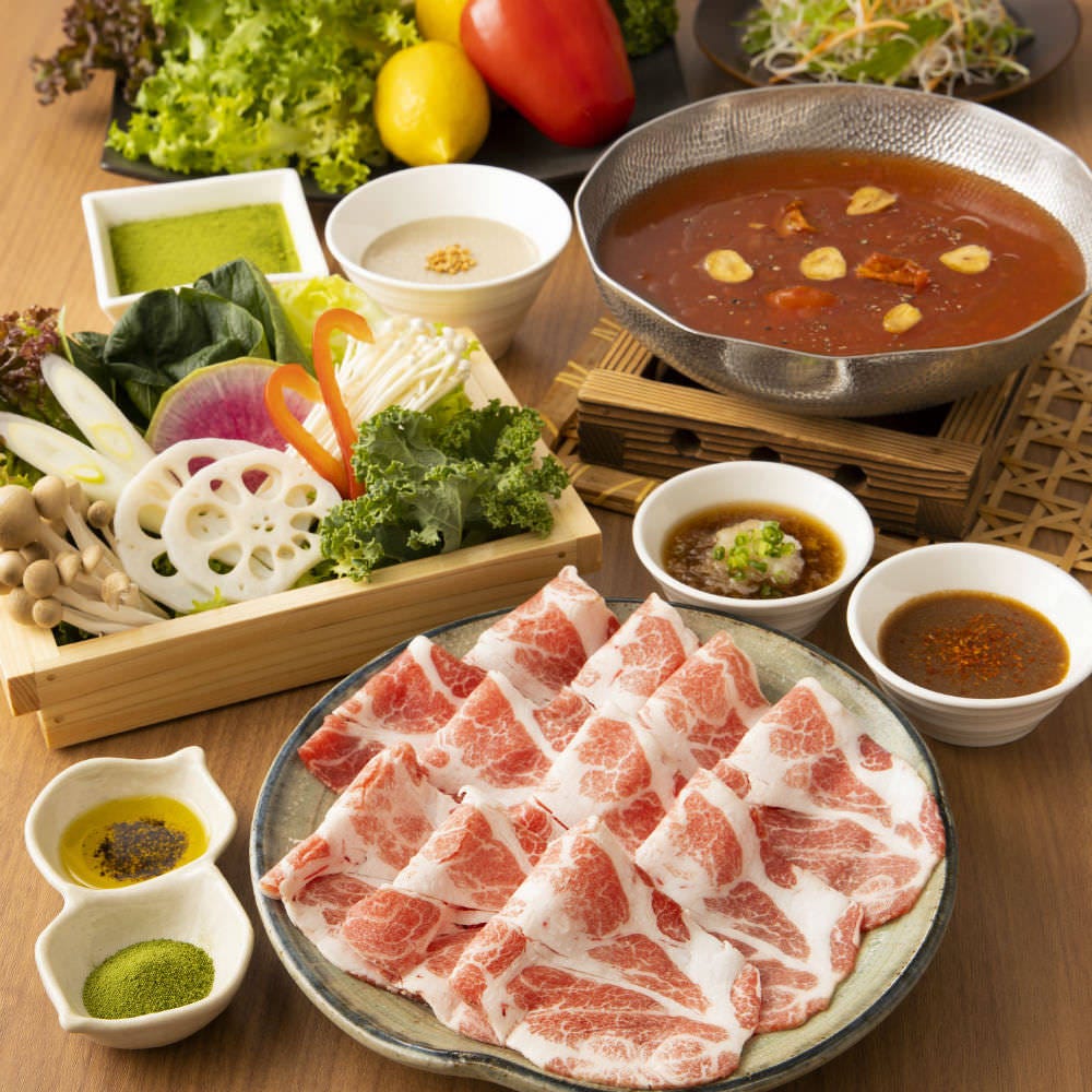 しゃぶしゃぶ すうぷ 静岡パルコ店 コース ディナー限定 野菜 肉 食事などお替り自由 イベリコ豚 牛たん アンガス牛コース 3 080円 税抜 ぐるなび