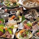 旬な魚介や野菜を使う宴会メニューは飲み放題付きで4,400円〜