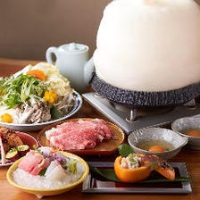 1番人気！【石垣牛すき焼きorしゃぶしゃぶコース＜全7品＞】高級魚『のどぐろ』の雪塩焼やお造りも堪能