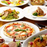 【ご宴会】
独自の石窯で焼き上げる香ばしいピッツァ＆コース