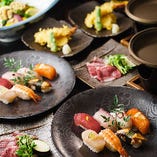 職人寿司＆神戸牛陶板焼きをコースで堪能『寿司会席ディナーコース』。料理のみは3,280円～、飲み放題は＋1,580円で追加できます。