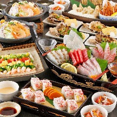 刺身五種舟盛りや海鮮漁師焼き蟹寿司等+2H飲み放題付6000円