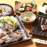 【おすすめ】絶品！大人気　活ふぐ国産牛ステーキ付コース　※要予約　二名様より