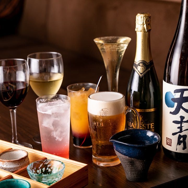 飲み放題メニューはビールに日本酒、ワインなど多彩にご用意◎
