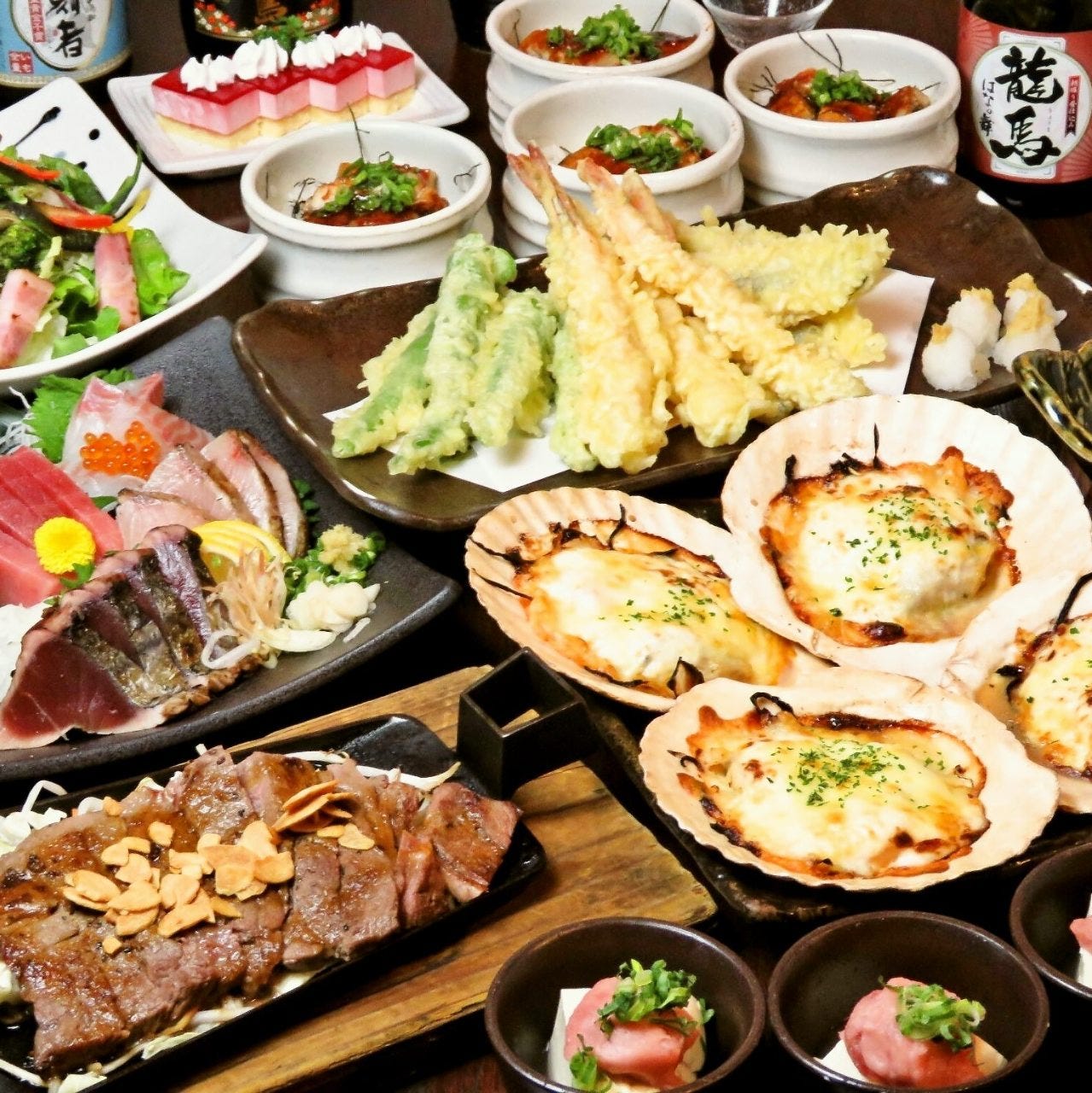 藁焼き居酒屋 龍馬 はなの舞 西新宿店 コース 藁焼き宴会 龍馬コース 日 木飲み放題3時間付 豪華食材を使用 お一人様5000円 税込 ぐるなび