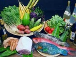 『彩り鮮やか』沖縄いまいゆ（鮮魚）に、太陽をたっぷり浴びて育った濃い緑のお野菜、様々なメニューに調理してご用意いたします。