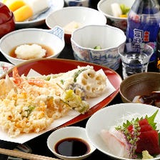 【ネット限定】国産食材と毎朝築地で仕入れた新鮮魚介の極上天ぷらとお刺身9,640円コース　接待・会食