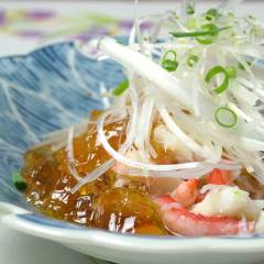 焼き茄子とカニの土佐酢ゼリー寄せ