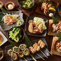 鶏の炭火焼き2種と野菜巻き串が楽しめる飲み放題付コース