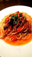 ホタルイカのトマトスパゲティ柚子胡椒風味