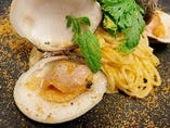 ホンビノス貝と仙台芹のからすみスパゲッティ