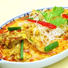 ソフトシェルクラブとふわふわ玉子のカレー風味炒め