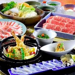 しゃぶしゃぶ すき焼きしゃぶ禅 小倉店_コース一例：しゃぶしゃぶに天ぷらとふぐの刺身を堪能