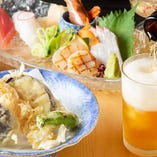 お刺身・天ぷら等の和食が付いたしゃぶしゃぶ・すき焼きのコースもございます。