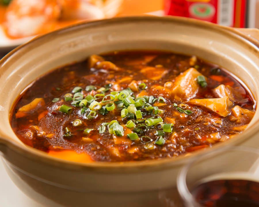 四川と東北の本格中華麻婆豆腐青ねぎがのっている