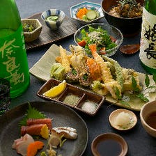 〈スタンダードに楽しむ〉お造り・天ぷら10品と天ぷら茶漬を含むコース『つつじ』｜飲み会・宴会