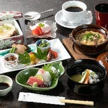 【昼限定】大津百町ランチ 全7品｜月替わりミニ懐石。お造り、季節ご飯、炊き合わせなどをご用意いたします