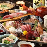 刺身、寿司を含む全7品のコース4,500円〜。