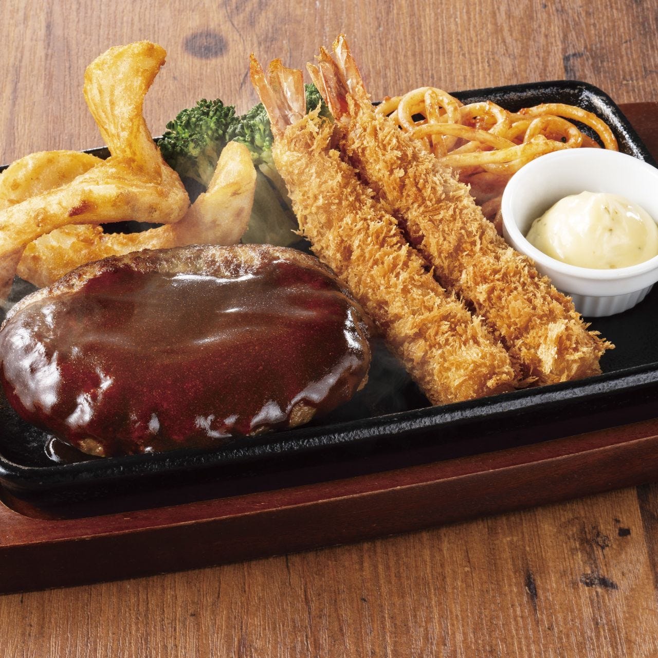 【牛100％】ハンバーグステーキ &海老フライ