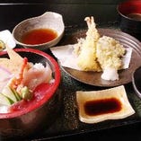 ちらし寿司と天ぷらランチ