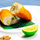 お勧め6.昆布締め真鯛と旬野菜の特製春巻き　（1本）
