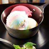 3種アイス盛り合わせ〜カシスソルベ・マーブルアイス・ピスタチオ〜