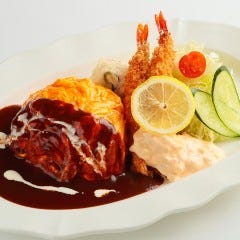 オムライス&エビフライプレート