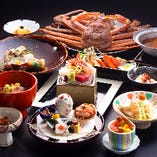 季節の会席【雪会席】全9品／主菜はお肉とお魚を味わえる大変贅沢なお料理です。