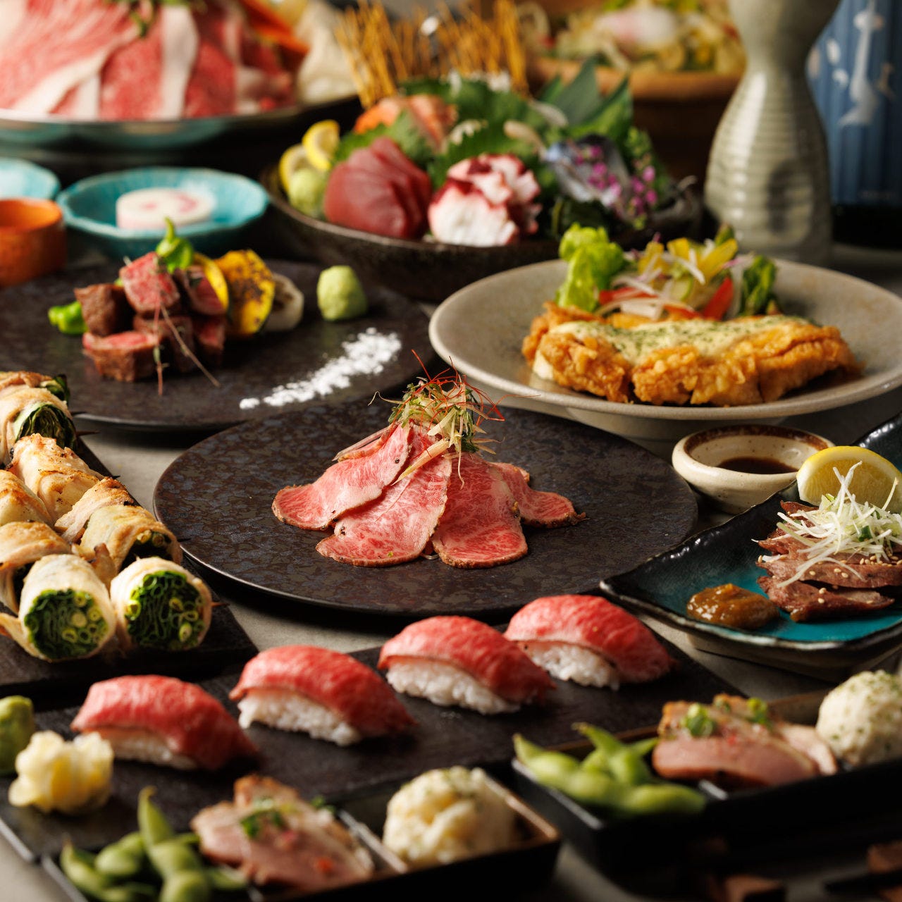 尾崎牛と直送海鮮の個室居酒屋しおり 上野駅前店のメイゲツコースに付く料理