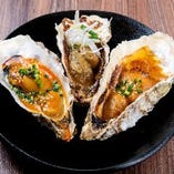 牡蠣の殻焼き３種盛り合わせ