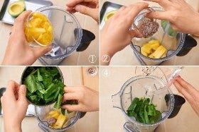 ブレンダーが回りやすいよう、水分の多いものから入れていく。